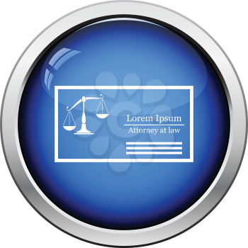 Lawyer business card icon. Glossy button design. Vector illustration.