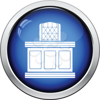 Judge table icon. Glossy button design. Vector illustration.