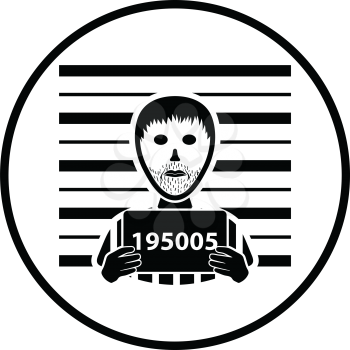 Prisoner in front of wall with scale icon. Thin circle design. Vector illustration.