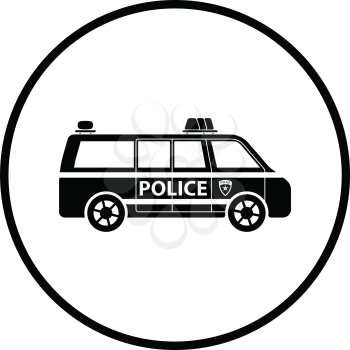 Police van icon. Thin circle design. Vector illustration.