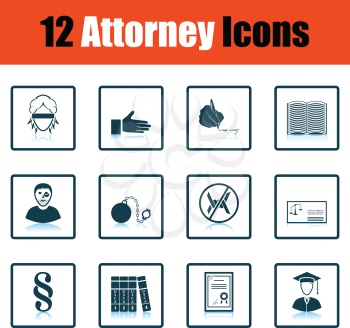 Set of attorney  icons.  Shadow reflection design. Vector illustration.