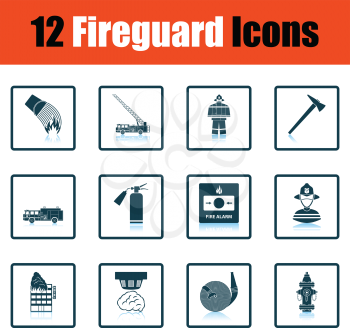 Set of fire service icons. Shadow reflection design. Vector illustration.
