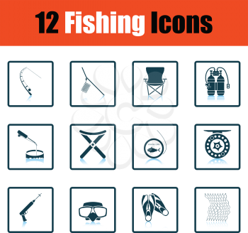 Fishing icon set. Shadow reflection design. Vector illustration.