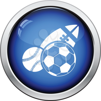 Sport balls icon. Glossy button design. Vector illustration.