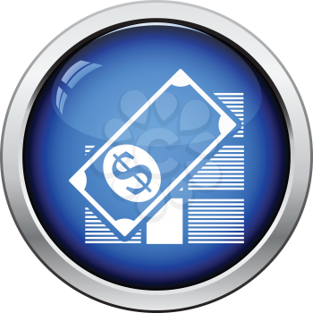 Stack of banknotes icon. Glossy button design. Vector illustration.