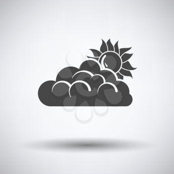 Sun behind clouds icon on gray background with round shadow. Vector illustration.