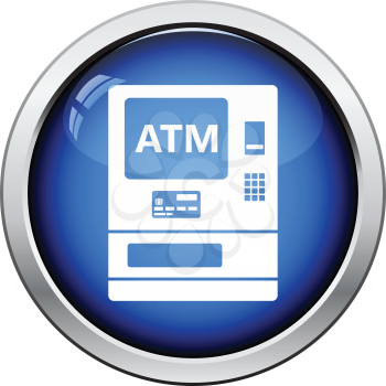 ATM icon. Glossy button design. Vector illustration.