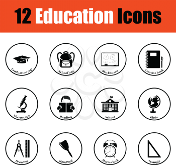 School icon set.  Thin circle design. Vector illustration.