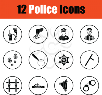 Set of police icons.  Thin circle design. Vector illustration.