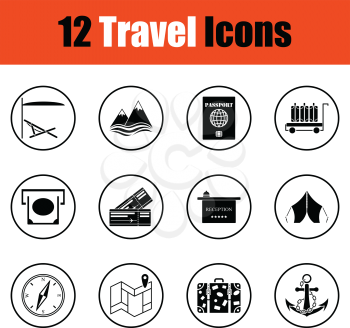 Travel icon set.  Thin circle design. Vector illustration.