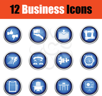 Business icon set.  Glossy button design. Vector illustration.