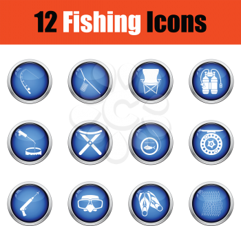 Fishing icon set.  Glossy button design. Vector illustration.