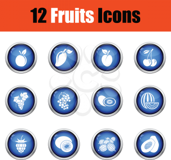 Fruit icon set. Glossy button design. Vector illustration.