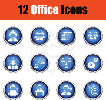 Office icon set. Glossy button design. Vector illustration.
