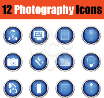 Photography icon set.  Glossy button design. Vector illustration.