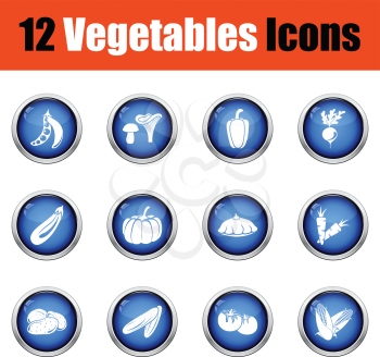 Vegetables icon set.  Glossy button design. Vector illustration.