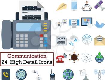 Set of 24 Communication Icons. Flat color design. Vector illustration.