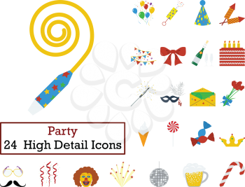 Set of 24 Celebration Icons. Flat color design. Vector illustration.