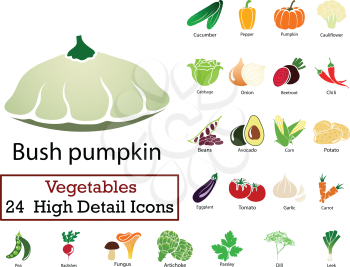 Set of 24 Vegetables Icons. Flat color design. Vector illustration.