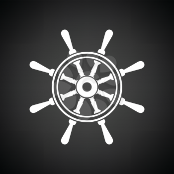 Icon of  steering wheel . Black background with white. Vector illustration.