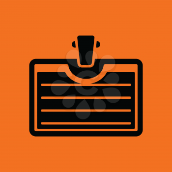 Badge with clip icon. Orange background with black. Vector illustration.