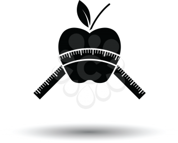 Apple with measure tape icon. White background with shadow design. Vector illustration.