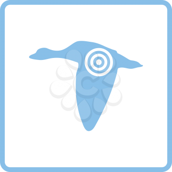 Flying duck  silhouette with target  icon. Blue frame design. Vector illustration.