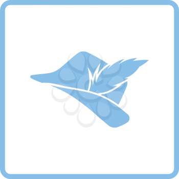 Hunter hat with feather  icon. Blue frame design. Vector illustration.