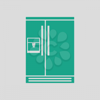 Wide refrigerator icon. Gray background with green. Vector illustration.
