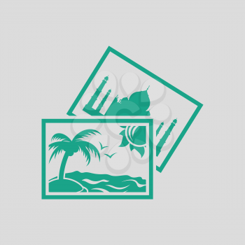 Two travel photograph icon. Gray background with green. Vector illustration.