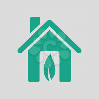 Ecological home leaf icon. Gray background with green. Vector illustration.
