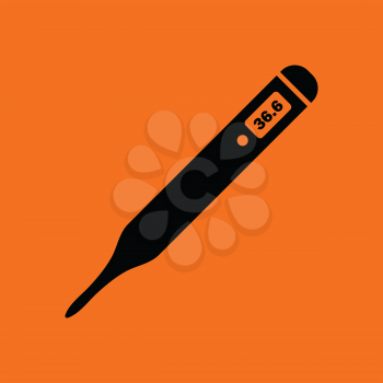 Medical thermometer icon. Orange background with black. Vector illustration.