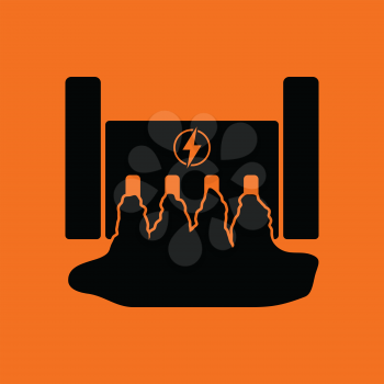 Hydro power station icon. Orange background with black. Vector illustration.
