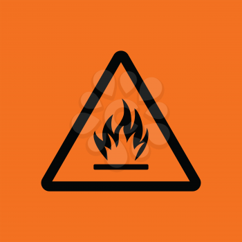 Flammable icon. Orange background with black. Vector illustration.