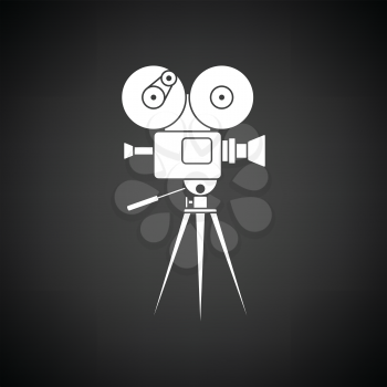 Retro cinema camera icon. Black background with white. Vector illustration.