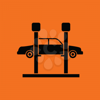 Car lift icon. Orange background with black. Vector illustration.