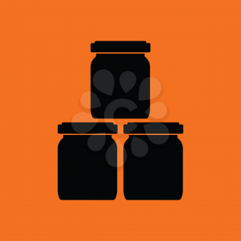 Baby glass jars icon. Orange background with black. Vector illustration.