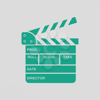 Movie clap board icon. Gray background with green. Vector illustration.