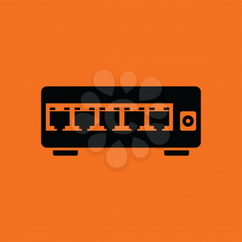 Ethernet switch icon. Orange background with black. Vector illustration.