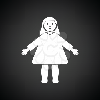Doll toy ico. Black background with white. Vector illustration.