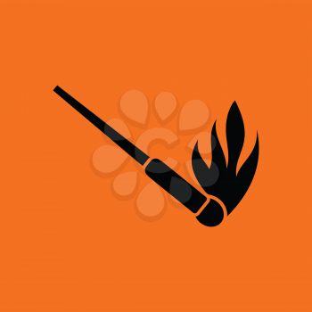 Burning matchstik icon. Orange background with black. Vector illustration.
