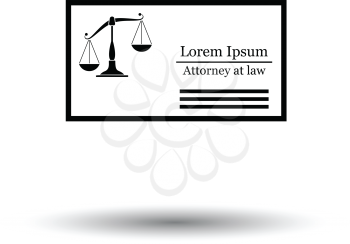 Lawyer business card icon. White background with shadow design. Vector illustration.