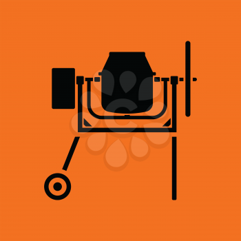 Icon of Concrete mixer. Orange background with black. Vector illustration.