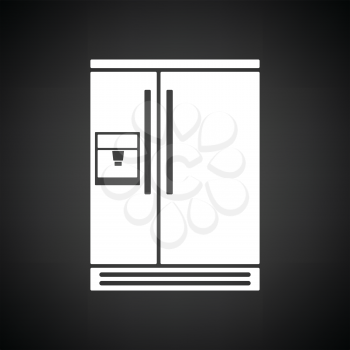 Wide refrigerator icon. Black background with white. Vector illustration.