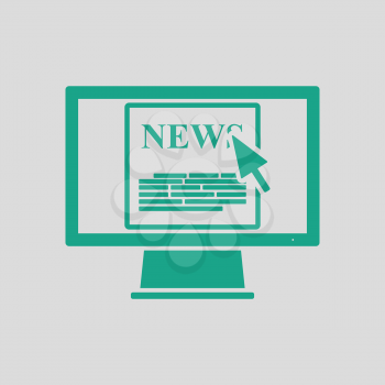 Monitor with news icon. Gray background with green. Vector illustration.