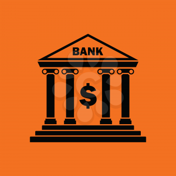 Bank icon. Orange background with black. Vector illustration.