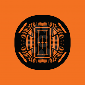 Tennis stadium aerial view icon. Orange background with black. Vector illustration.