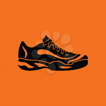 Tennis sneaker icon. Orange background with black. Vector illustration.