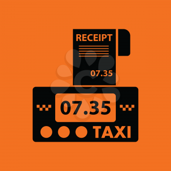 Taxi meter with receipt icon. Orange background with black. Vector illustration.