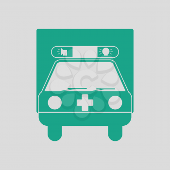 Ambulance car icon. Gray background with green. Vector illustration.